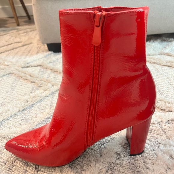 Red Chunky Heel Ankle Boots - Picture 9 of 13